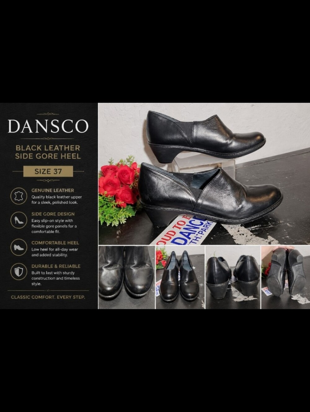 DANSCO Black Leather Upper Side Gore Heel 37